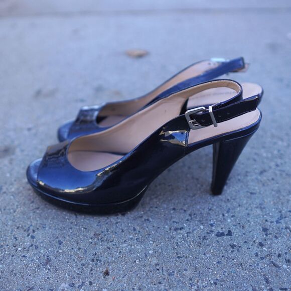 Antonio Melani Haleen Navy Patent Peep Toe Slingback Platform Heels 9.5 - Picture 5 of 9